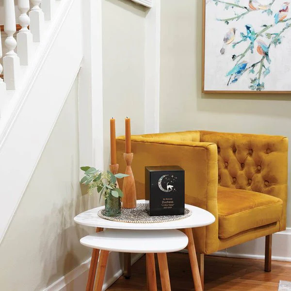 Black Marble Cat & Moon Pink Extra Large Pet Cremation Urn - Image 3