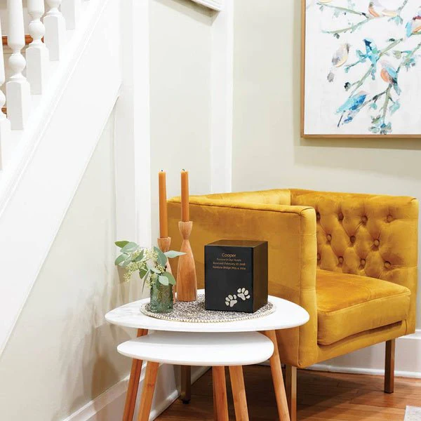 Black Marble Paws Print Inlay Extra Large Pet Cremation Urn - Image 3