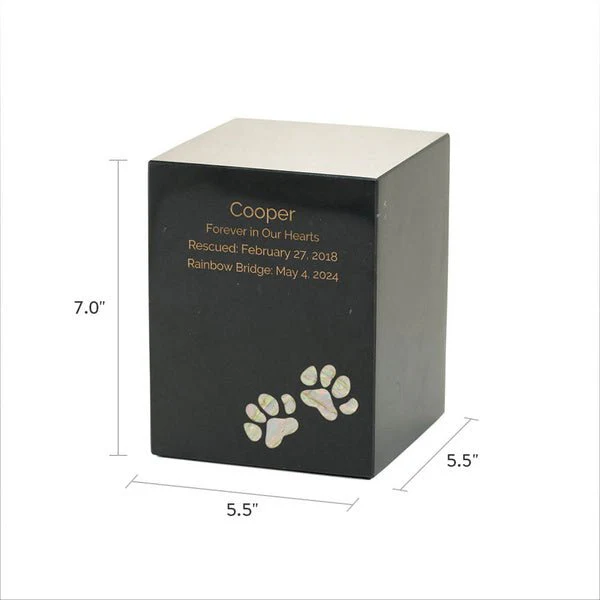 Black Marble Paws Print Inlay Extra Large Pet Cremation Urn - Image 4