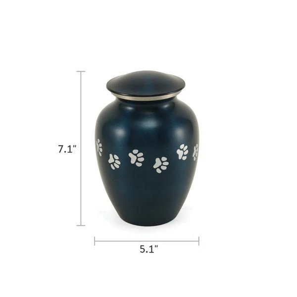 Blue Brass Pewter Paw Print Accents Large Pet Cremation Urn - Image 3