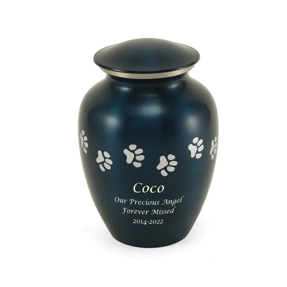 Blue Brass Pewter Paw Print Accents Large Pet Cremation Urn - Image 4