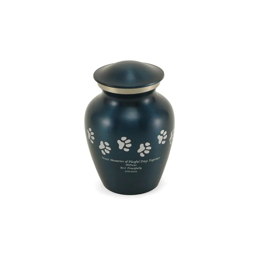 Blue Brass Pewter Paw Print Accents Medium Pet Cremation Urn - Image 4