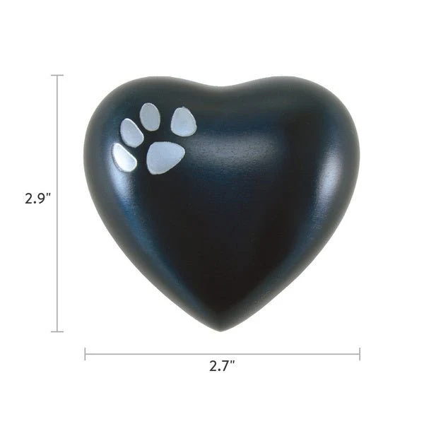 Blue Brass Pewter Paw Print Accents Pet Heart Keepsake Urn - Image 3