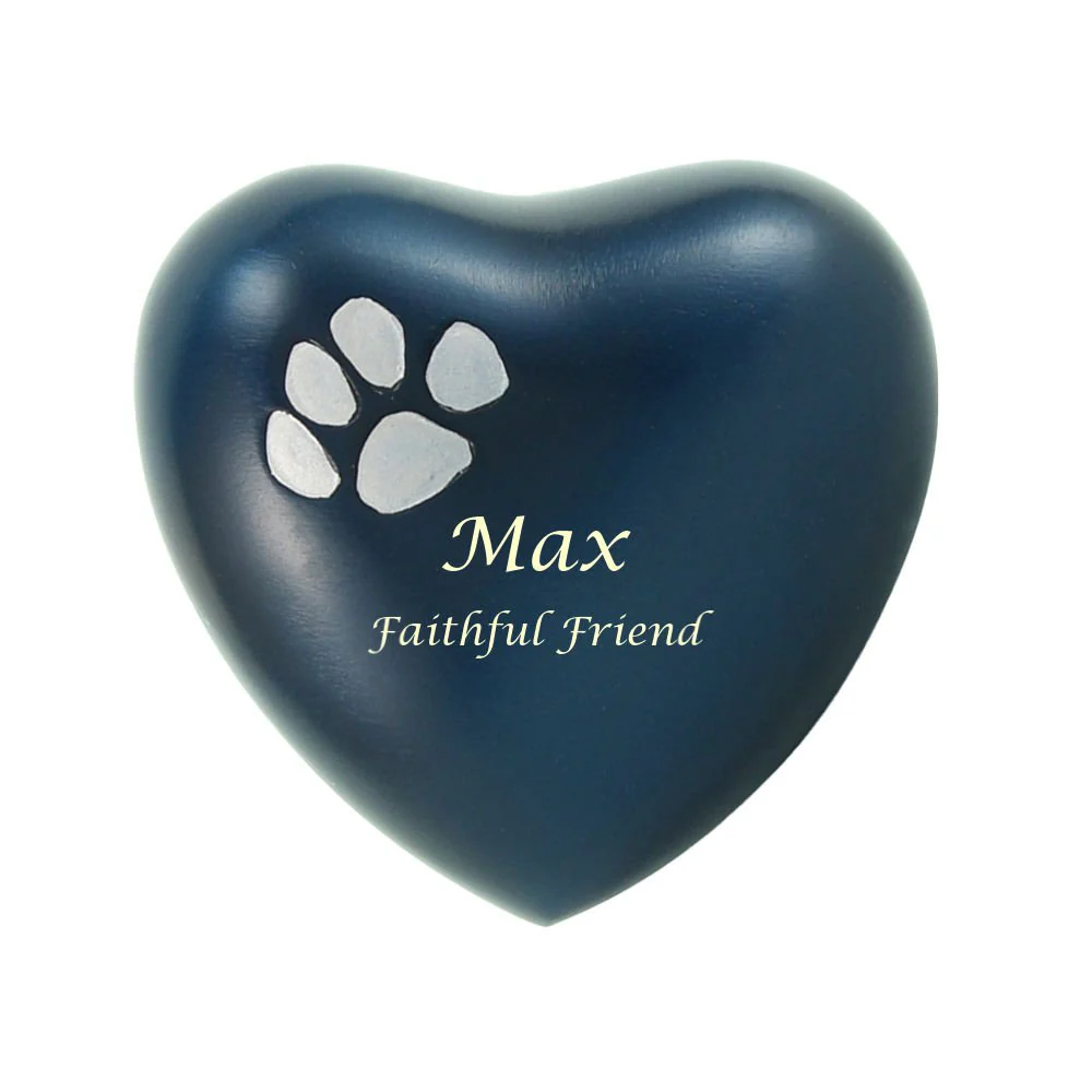 Blue Brass Pewter Paw Print Accents Pet Heart Keepsake Urn - Image 4