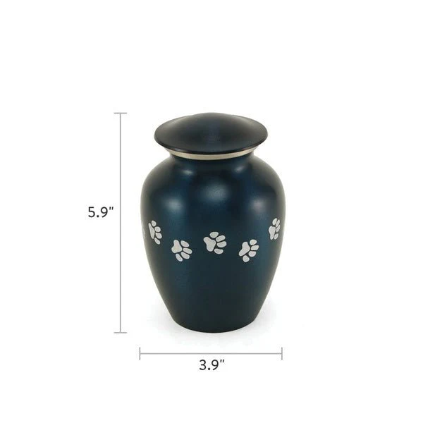 Blue Brass Pewter Paw Print Accents Small Pet Cremation Urn - Image 3