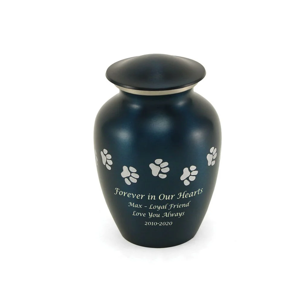 Blue Brass Pewter Paw Print Accents Small Pet Cremation Urn - Image 4