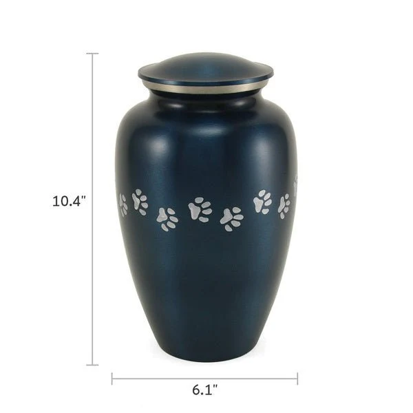 Blue Brass Pewter Paw Print Extra Large Pet Cremation Urn - Image 3