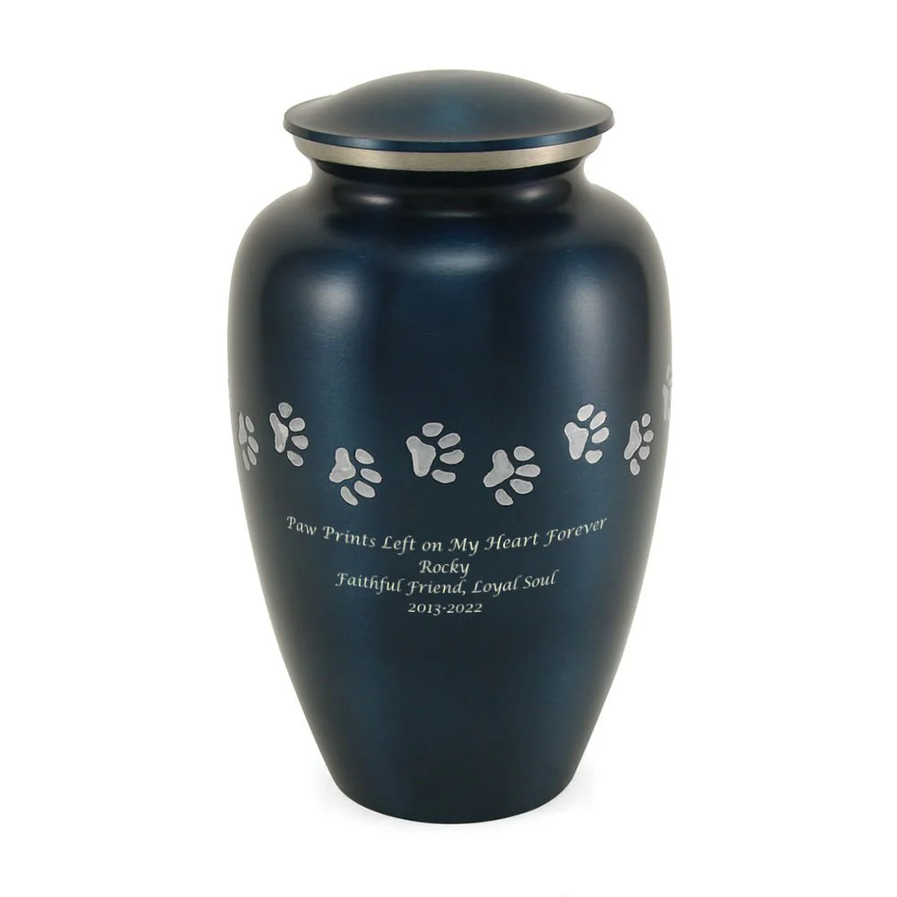 Blue Brass Pewter Paw Print Extra Large Pet Cremation Urn - Image 4