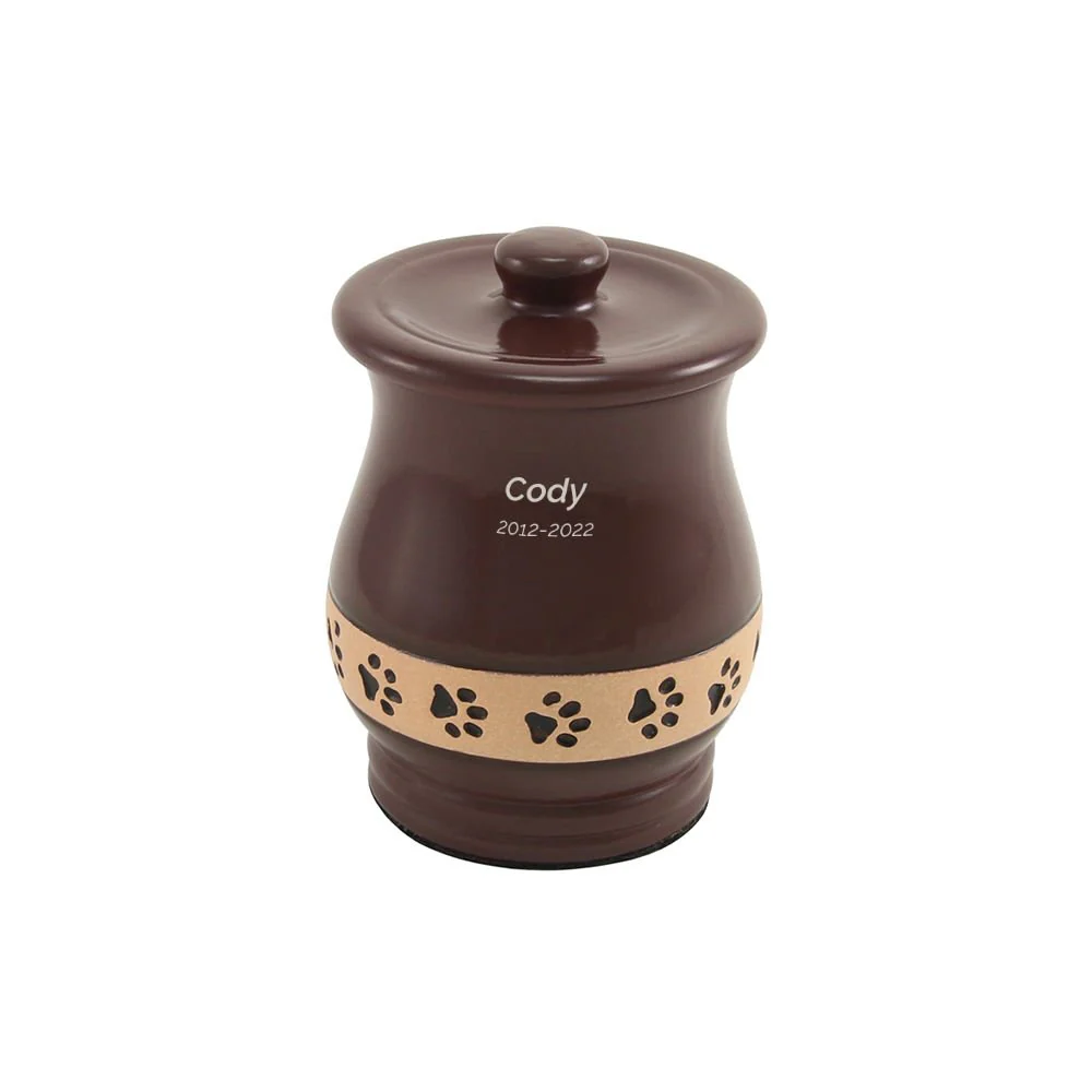 Brown Paw Print Band Small Pet Urn - Image 3