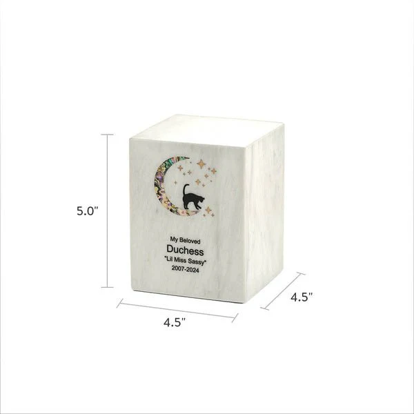Cat and Moon Starlight Marble Extra Large Pet Cremation Urn - Image 4
