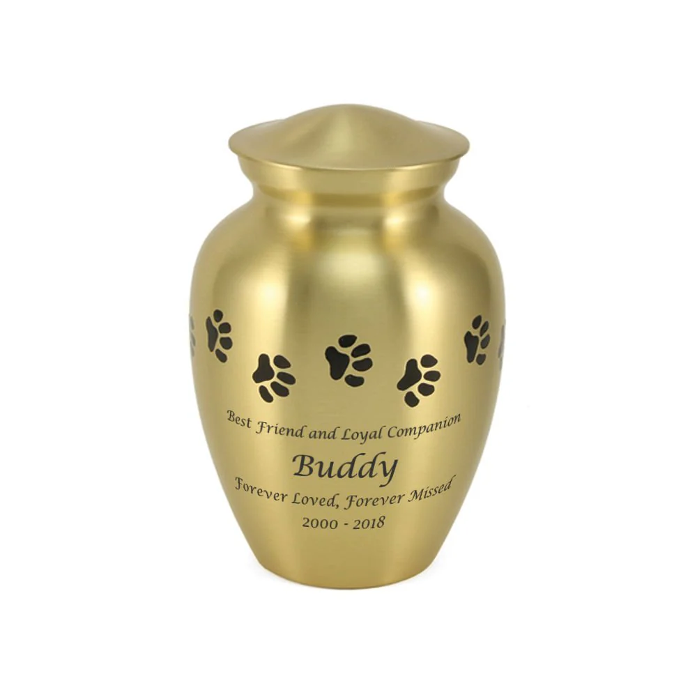Classic Brass Paw Print Band Pet Large Cremation Urn - Image 6