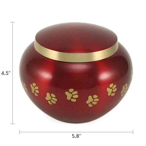Classic Round Crimson Paw Band Large Pet Cremation Urn - Image 4