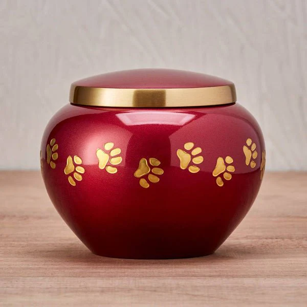 Classic Round Crimson Paw Band Medium Pet Cremation Urn - Image 3