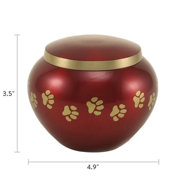 Classic Round Crimson Paw Band Medium Pet Cremation Urn - Image 5