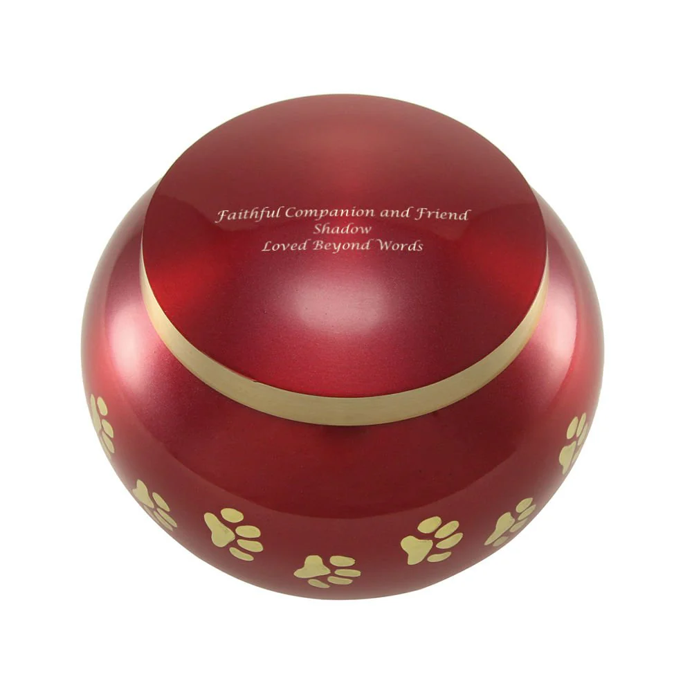 Classic Round Crimson Paw Band Medium Pet Cremation Urn - Image 6