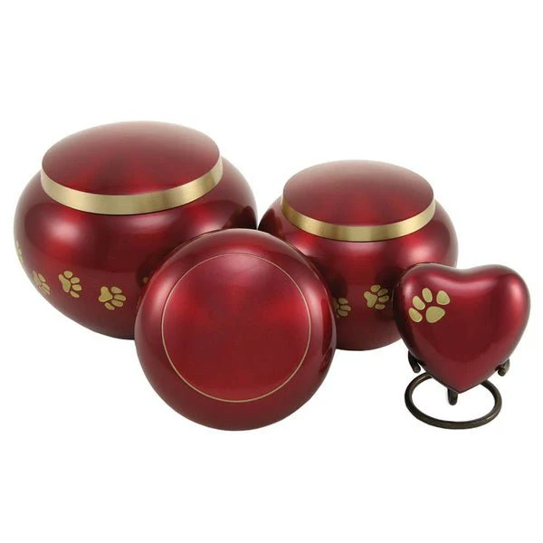 Classic Round Crimson Paw Band Medium Pet Cremation Urn - Image 7