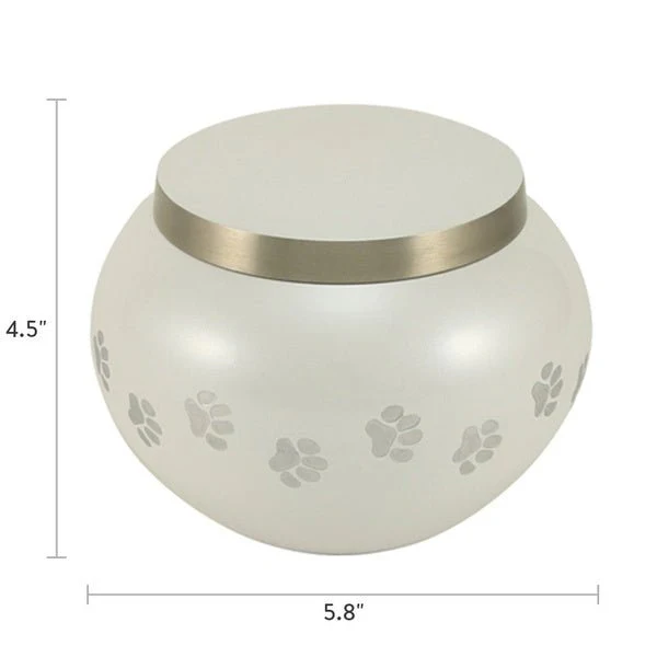 Classic Round Pearl Paw Band Large Pet Cremation Urn - Image 4