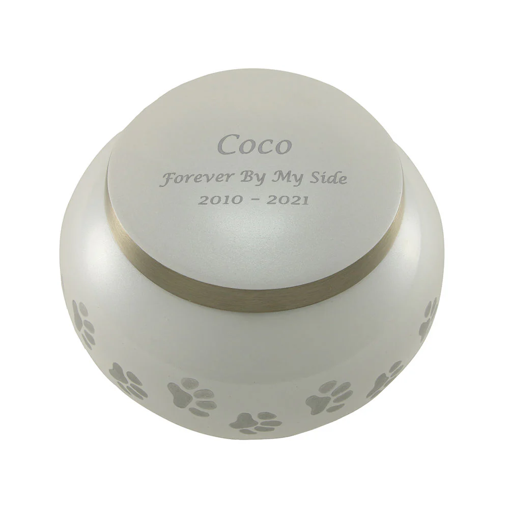 Classic Round Pearl Paw Band Large Pet Cremation Urn - Image 5
