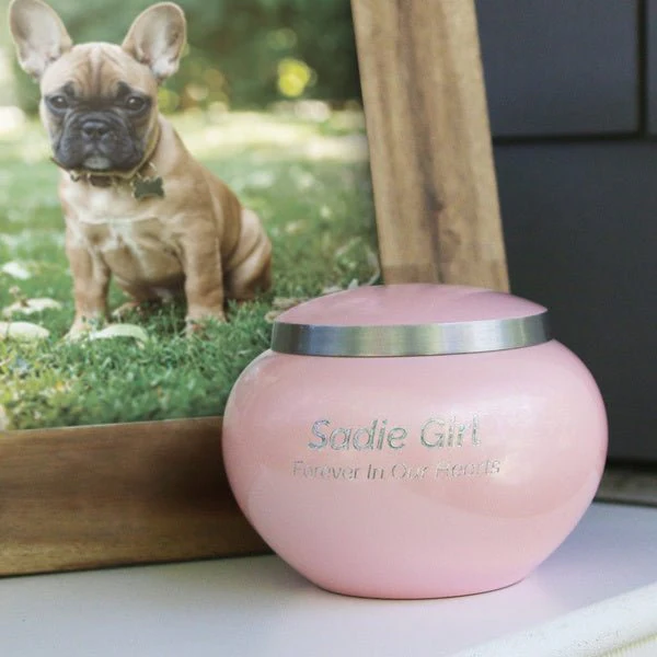Classic Round Pink Pewter Accents Large Pet Cremation Urn - Image 4