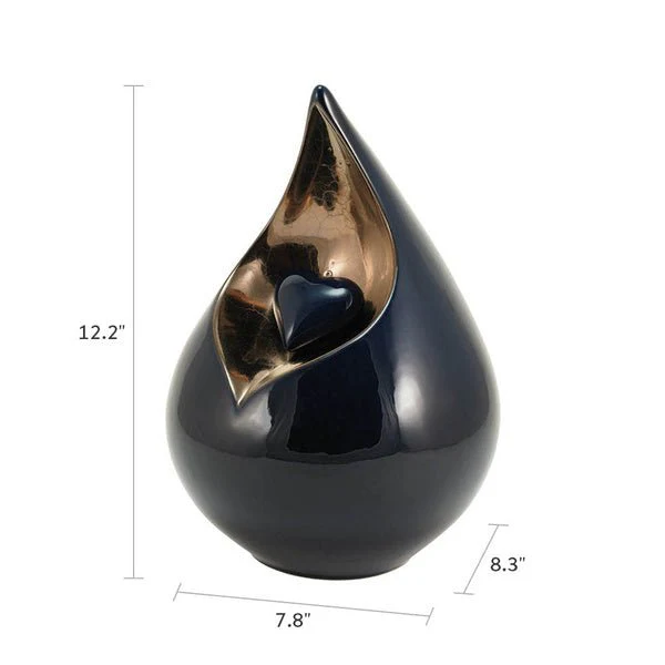 Cobalt Teardrop Heart Ceramic Adult Cremation Urn - Image 3