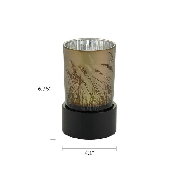 Cream Glass Keepsake Urn with Candle Holder and Prairie Design - Image 4