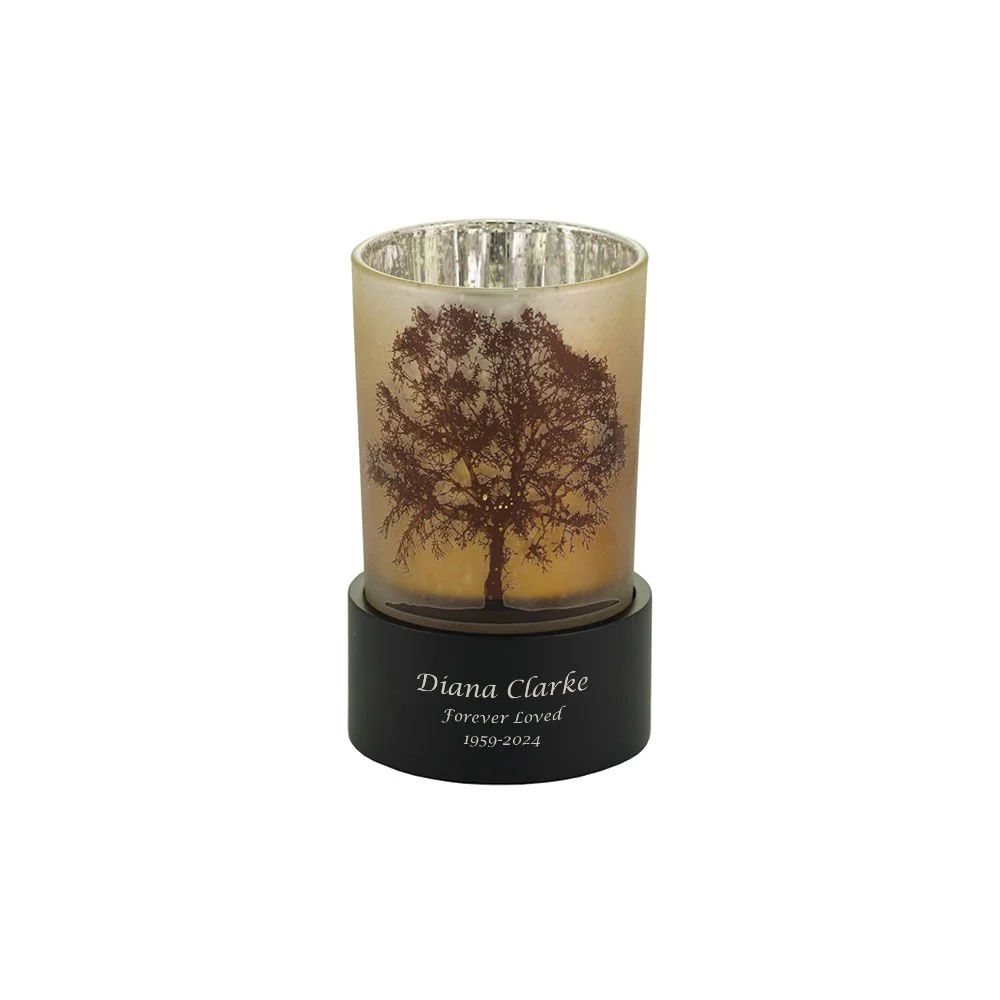 Cream Glass Keepsake Urn with Candle Holder and Tree of Life Design - Image 4