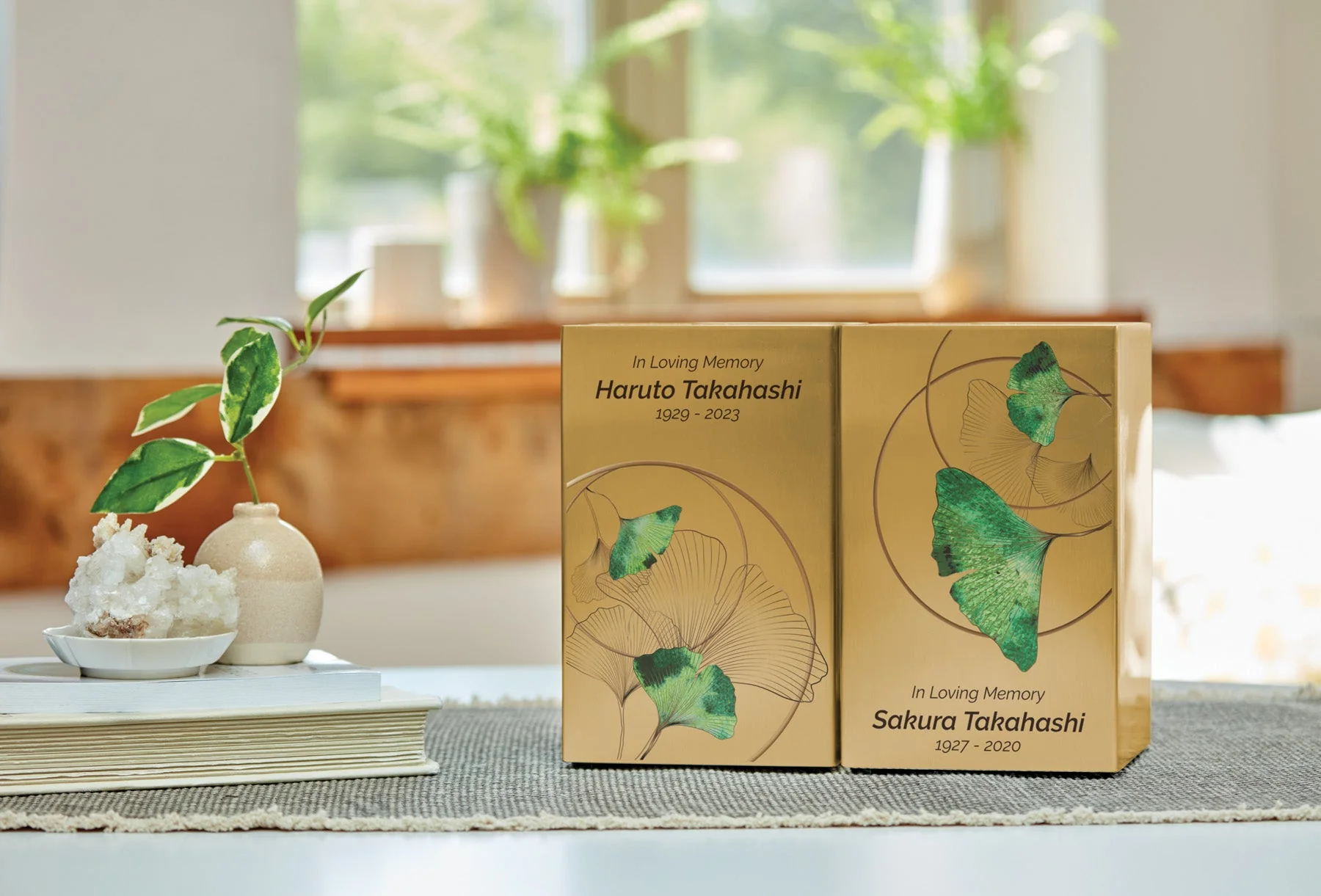 Ginkgo Leaf Bronze Companion Urn - Right Side - Image 4