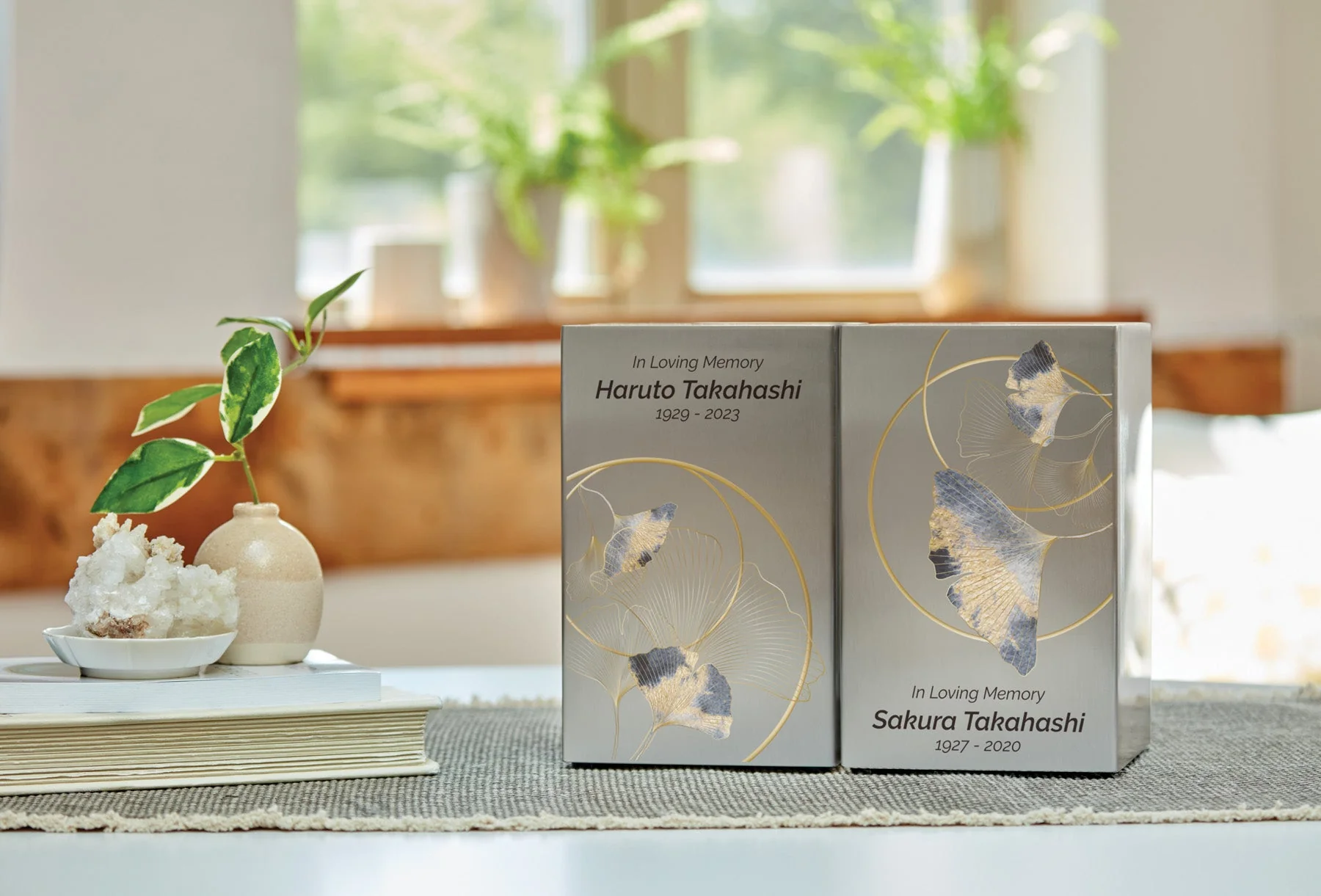 Ginkgo Leaf Pewter Companion Urn - Right Side - Image 5