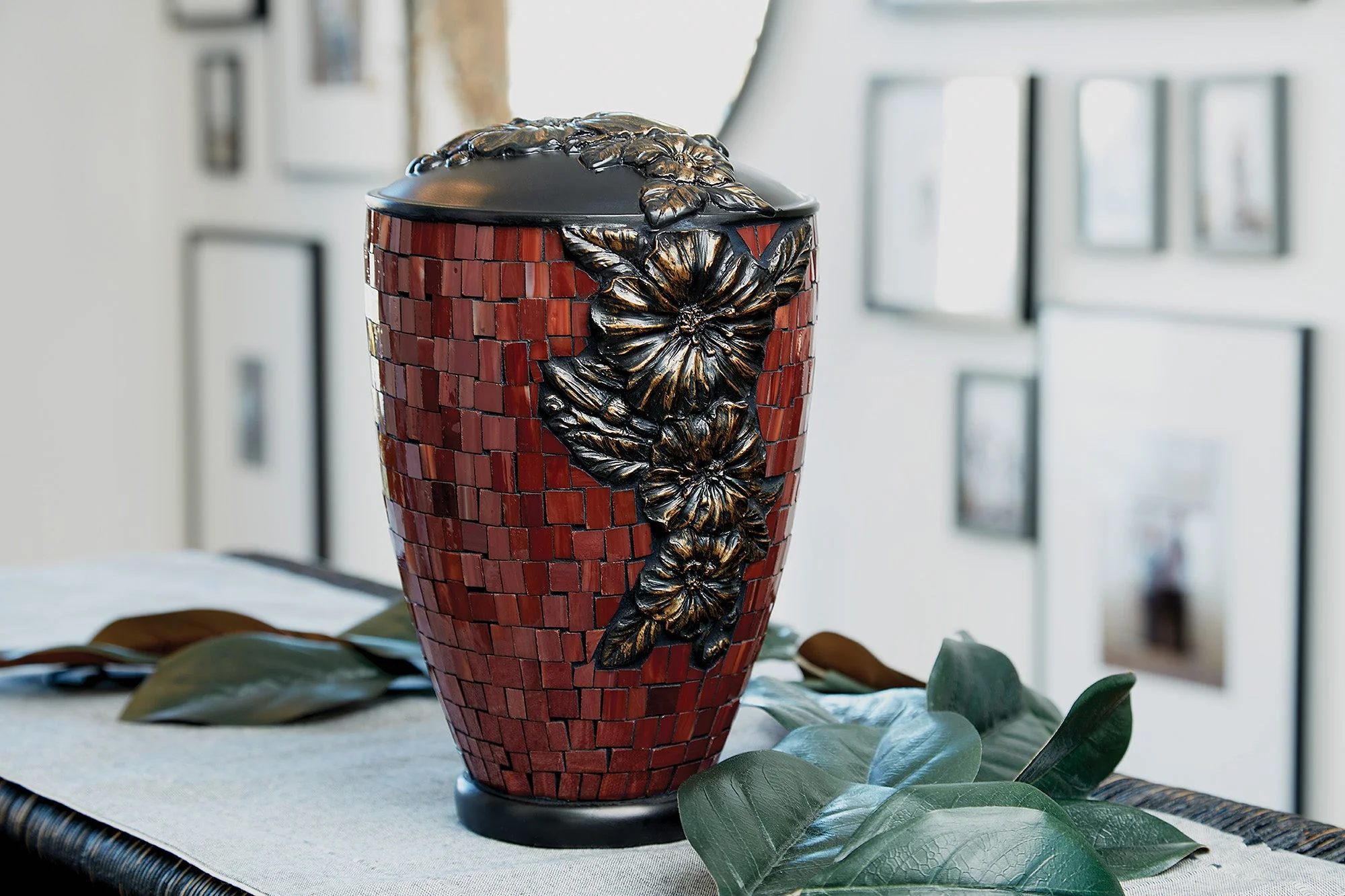 Hibiscus Stained Glass Mosaic Adult Cremation Urn - Image 5