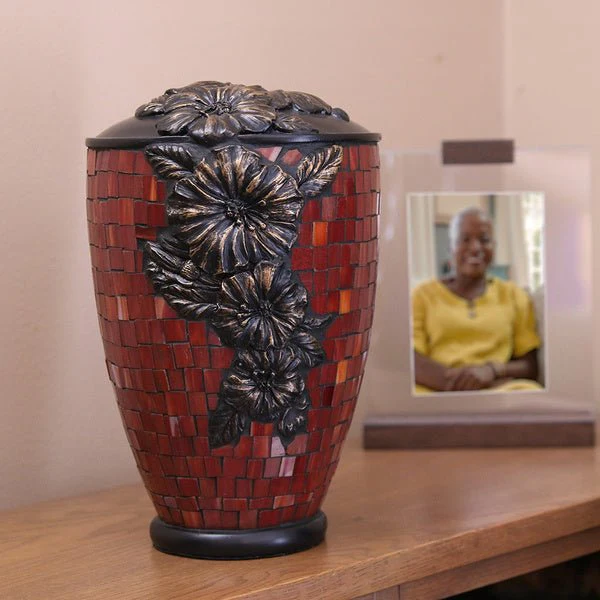 Hibiscus Stained Glass Mosaic Adult Cremation Urn - Image 6