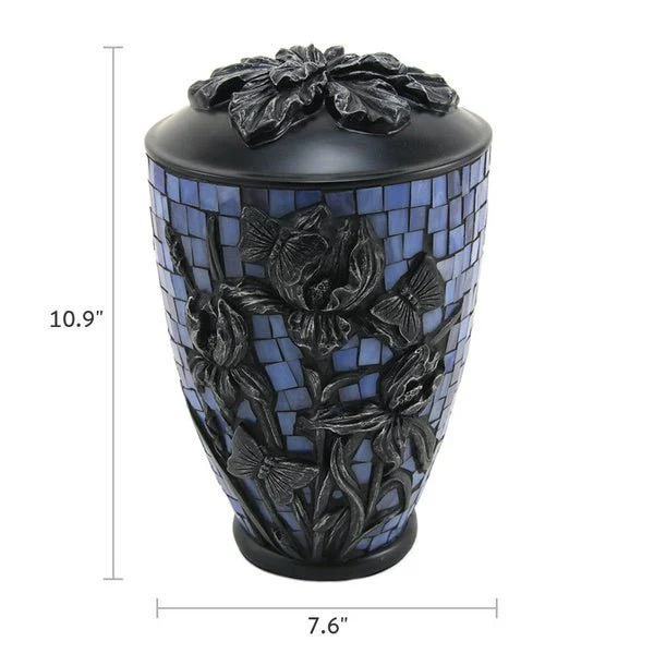 Iris Flower Stained Glass Mosaic Adult Cremation Urn - Image 9