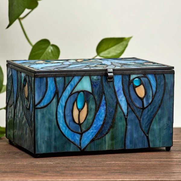 Jewel-Toned Peacock Memory Chest Adult Cremation Urn - Image 5