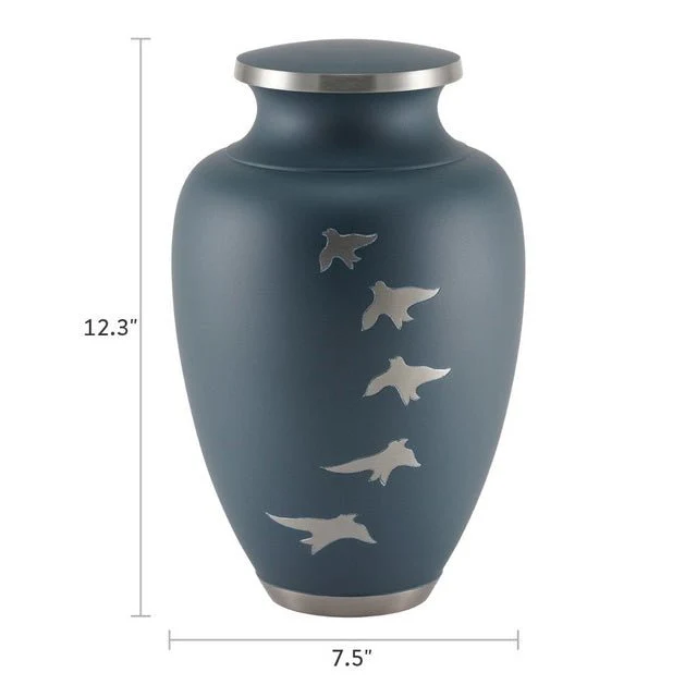 Navy Blue Extra Large Cremation Urn w/ Ascending Bird Motif - Image 3
