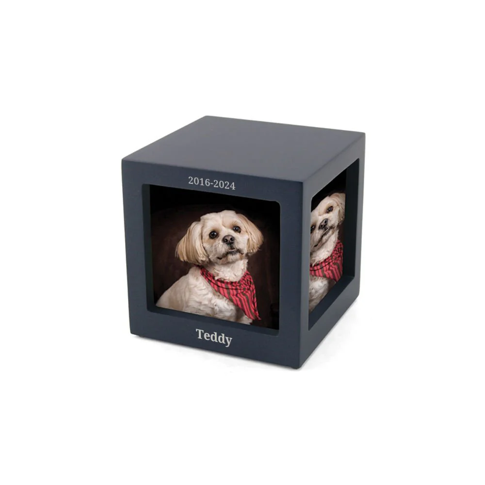 Navy Photo Cube Medium Pet Cremation Urn - Image 6