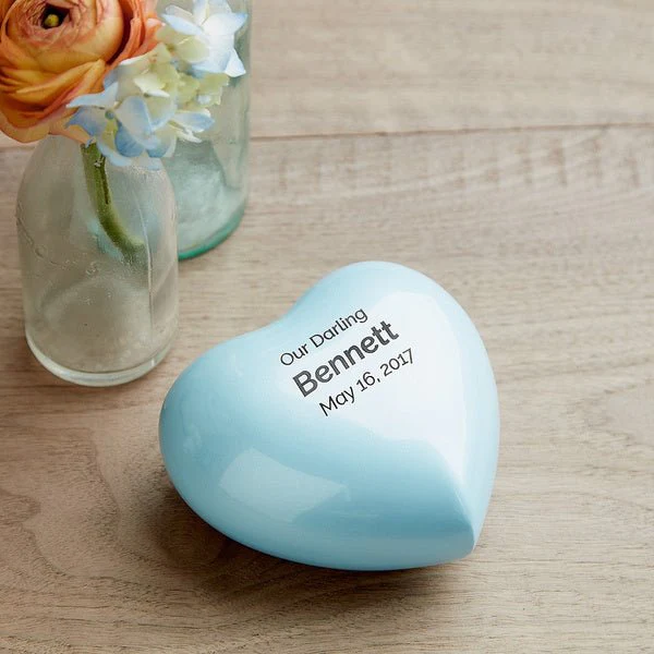 Pearl Blue Glossy Heart Small Cremation Urn - Image 10