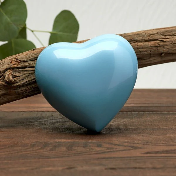 Pearl Blue Glossy Heart Small Cremation Urn - Image 6