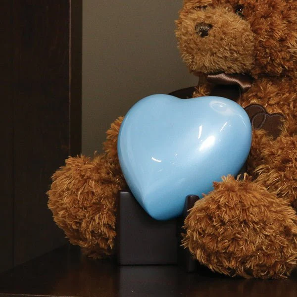 Pearl Blue Glossy Heart Small Cremation Urn - Image 7