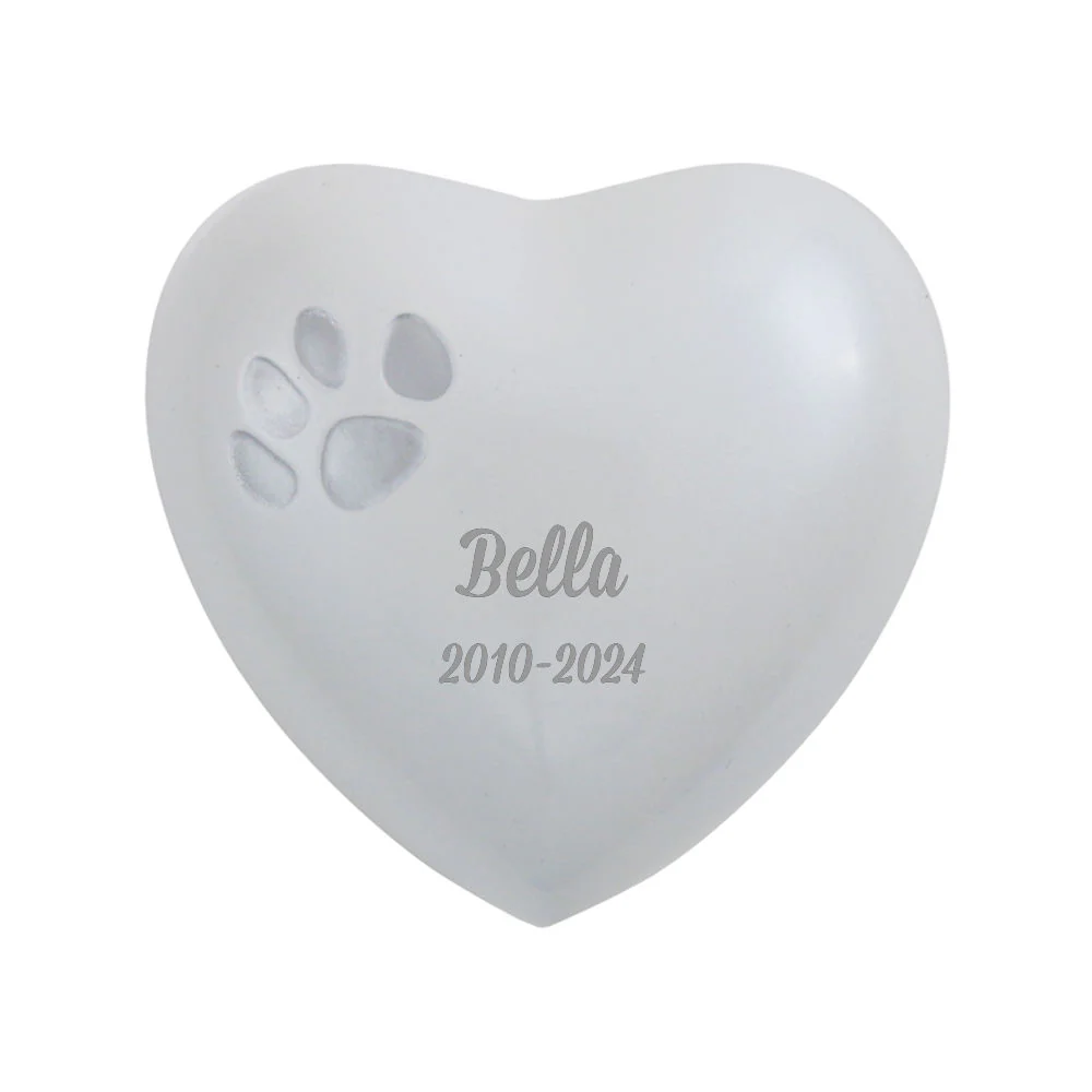 Pearl White Heart Paw Print Keepsake Urn - Image 3