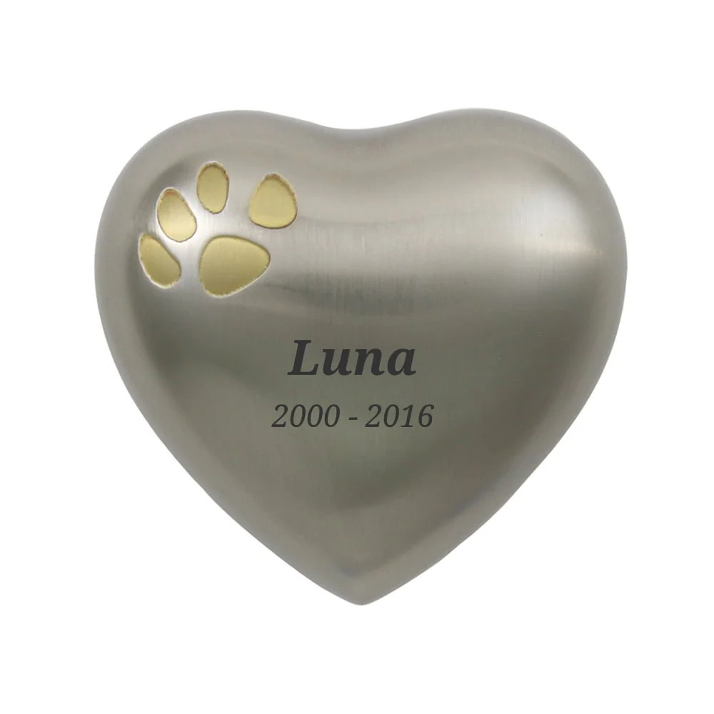 Pewter Brass Heart Keepsake Pet Urn with Classic Paw Print - Image 3
