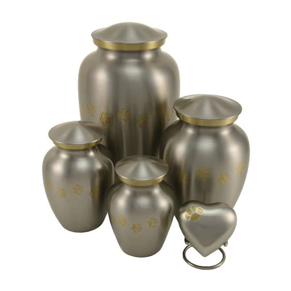 Pewter Brass Heart Keepsake Pet Urn with Classic Paw Print - Image 4