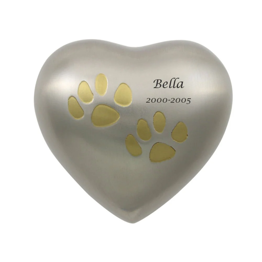 Pewter Heart Two Paw Prints Pet Keepsake Urn - Image 3