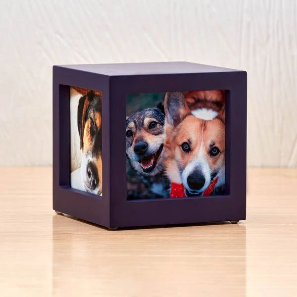 Purple Photo Cube Medium Pet Cremation Urn - Image 3