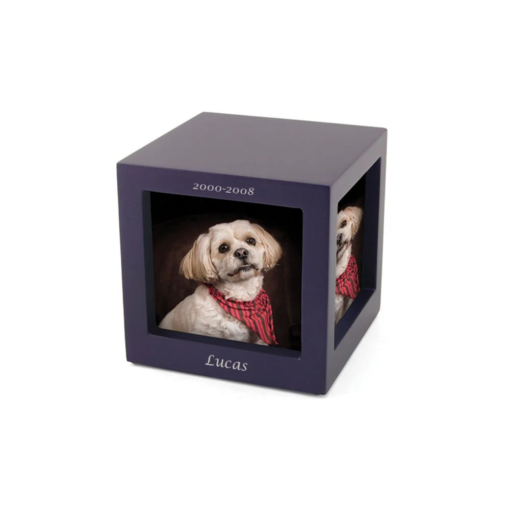 Purple Photo Cube Medium Pet Cremation Urn - Image 6