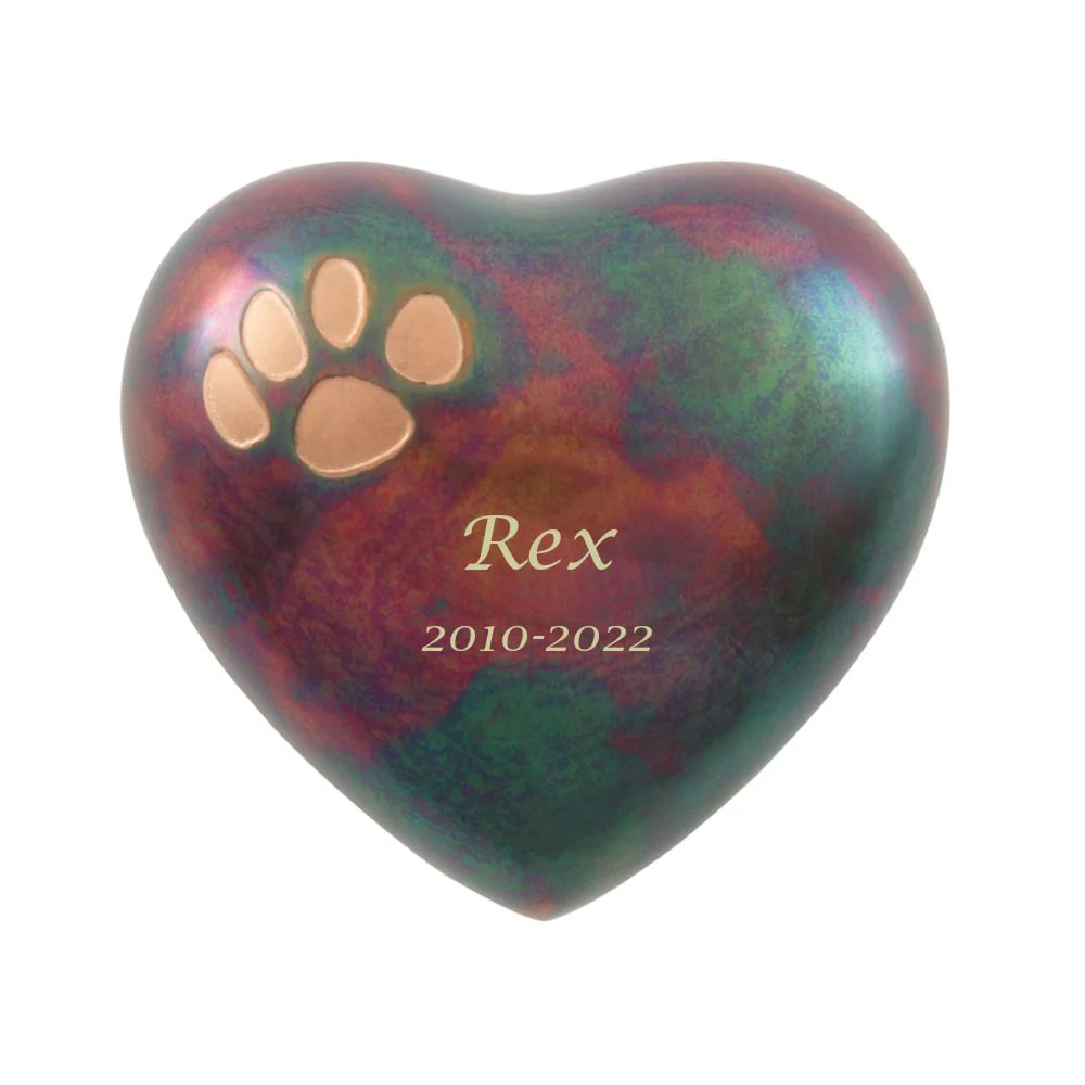 Raku Brass Heart Keepsake Pet Urn with Classic Paw Print - Image 3