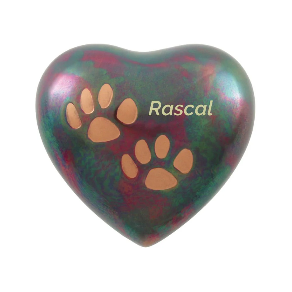 Raku Heart Two Paw Prints Pet Keepsake Urn - Image 3
