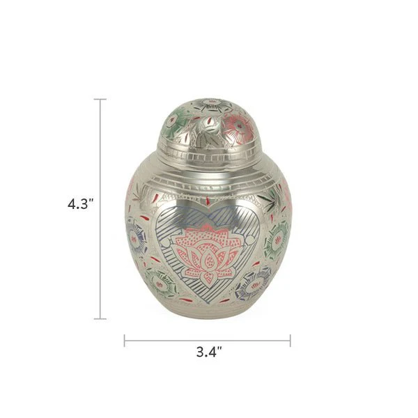 Silver Brass Small Urn with Pink Lotus Floral Etching - Image 4