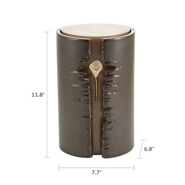 Taupe Lily Column Lighted Ceramic Adult Cremation Urn - Image 4