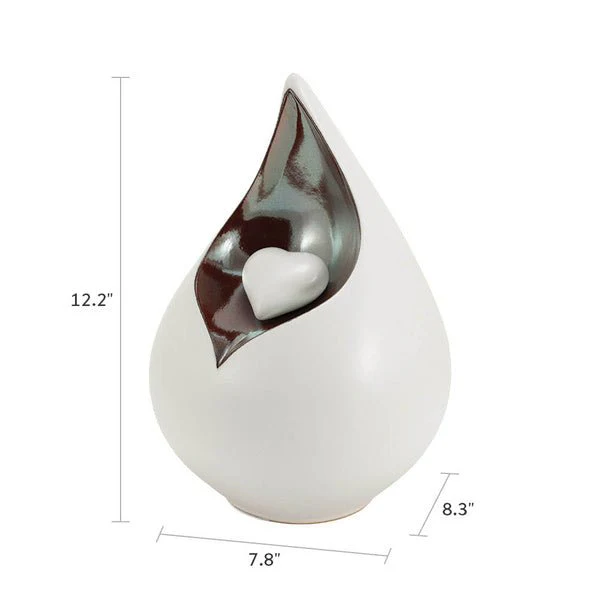 White Teardrop Heart Ceramic Adult Cremation Urn - Image 4